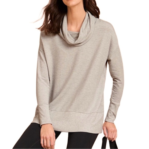 Garnet Hill Heather Grey Cowl Neck Knit Tunic, size L - Picture 1 of 12